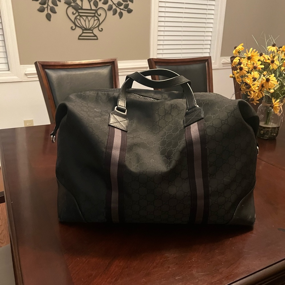 Gucci Duffle Bag Black Canvas Weekender Bag 449180